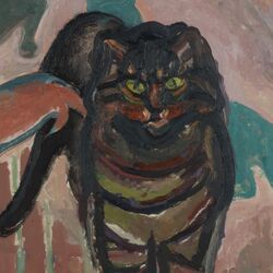 Ölgemälde einer dunkel gestreiften Katze